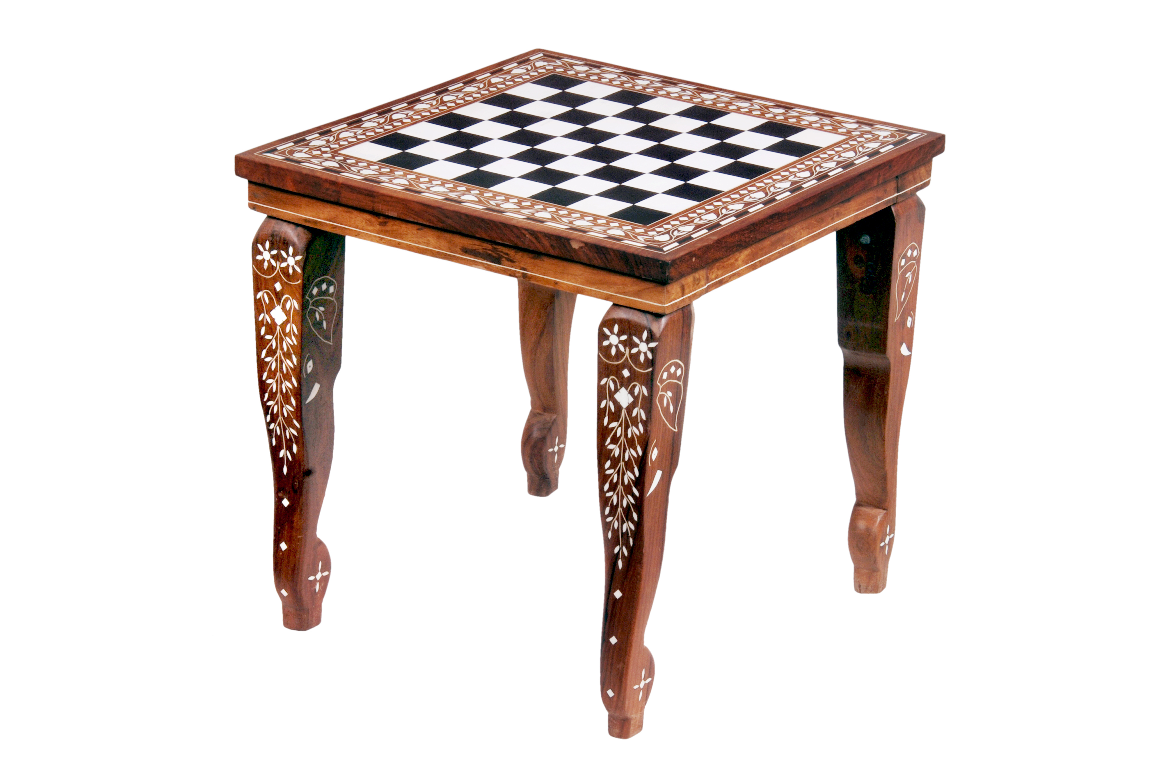 wooden inlay chess table sq. black/white 